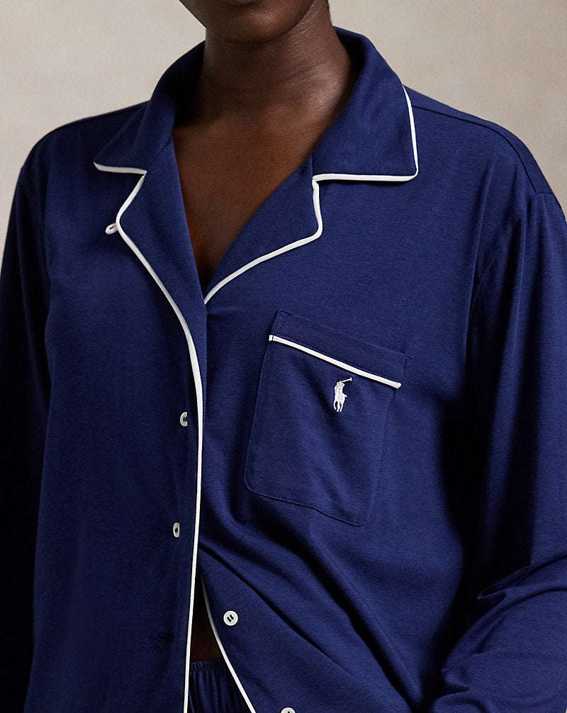 Langarm-Jersey-Pyjama-Set Marineblau