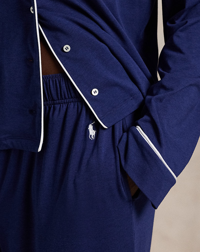 Langarm-Jersey-Pyjama-Set Marineblau