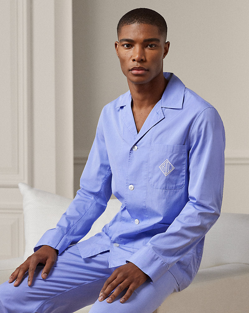 Monogram Cotton Pyjama Set Blue End On End