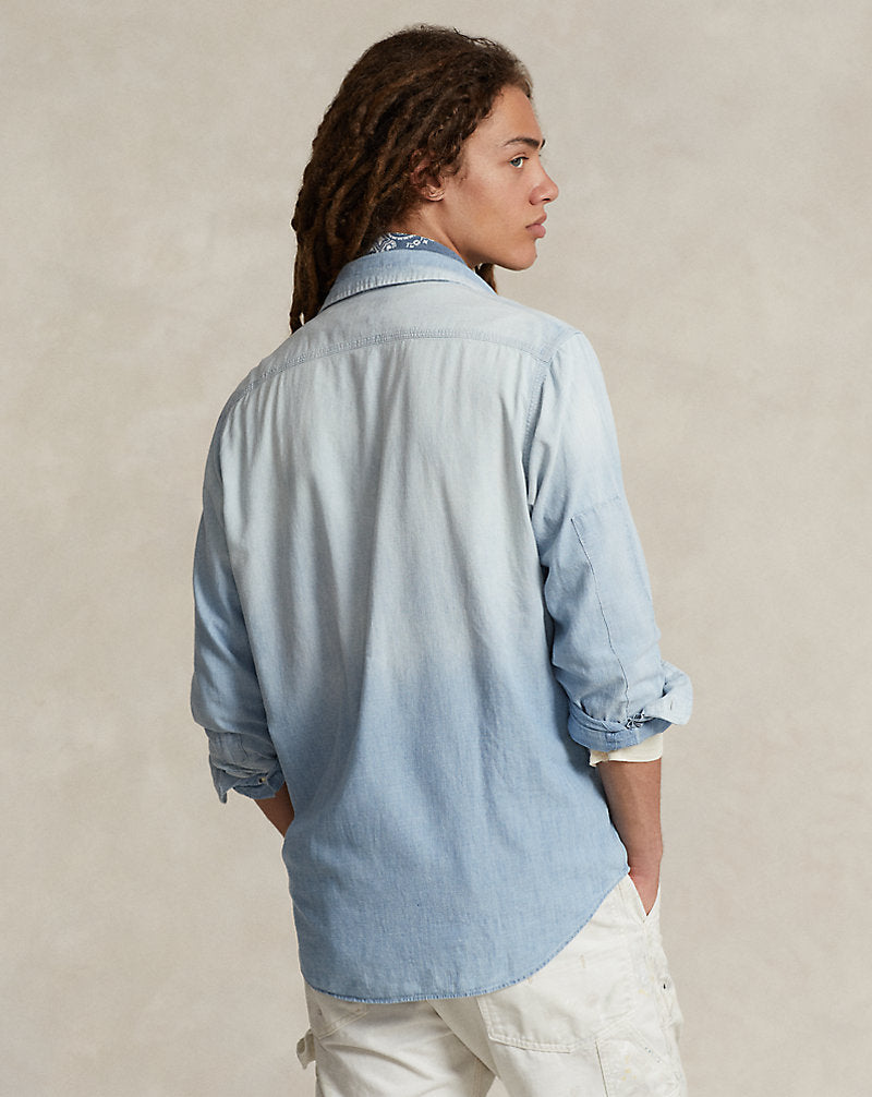 Classic Fit Indigo Chambray Workshirt Indigo Mending