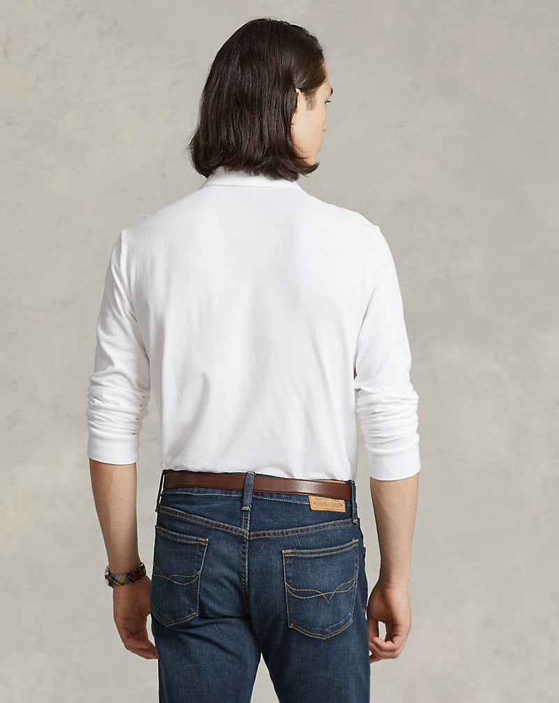 Slim Fit Mesh Long-Sleeve Polo White
