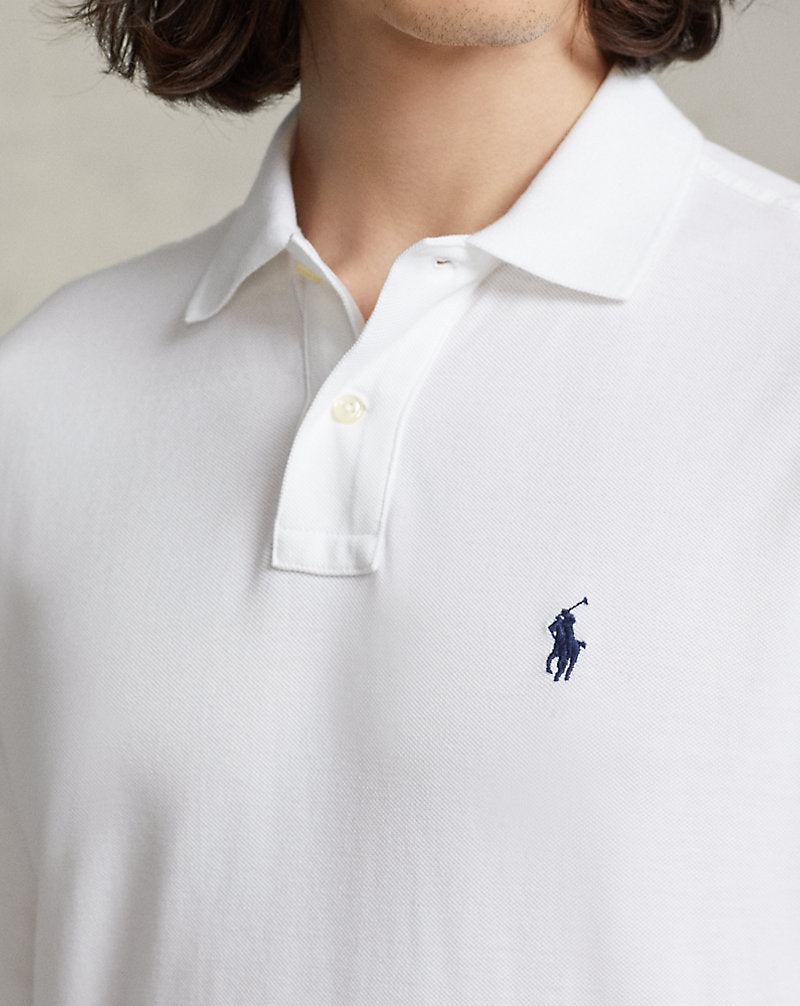Slim Fit Mesh Long-Sleeve Polo White