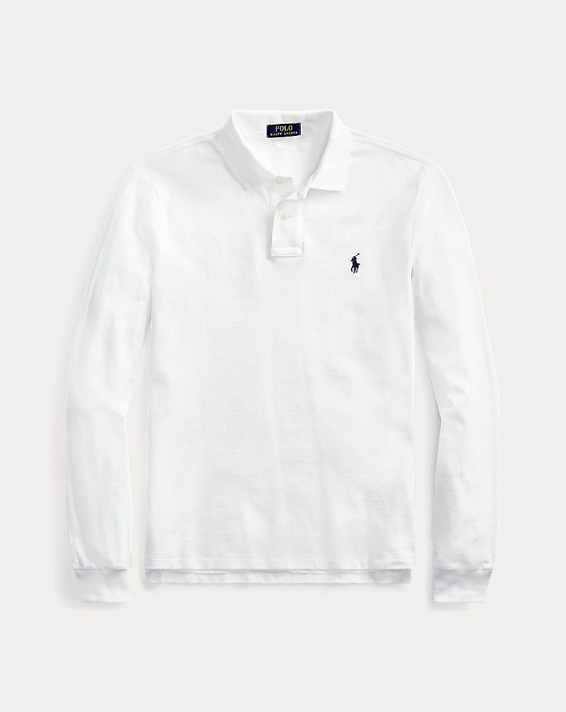 Slim Fit Mesh Long-Sleeve Polo White