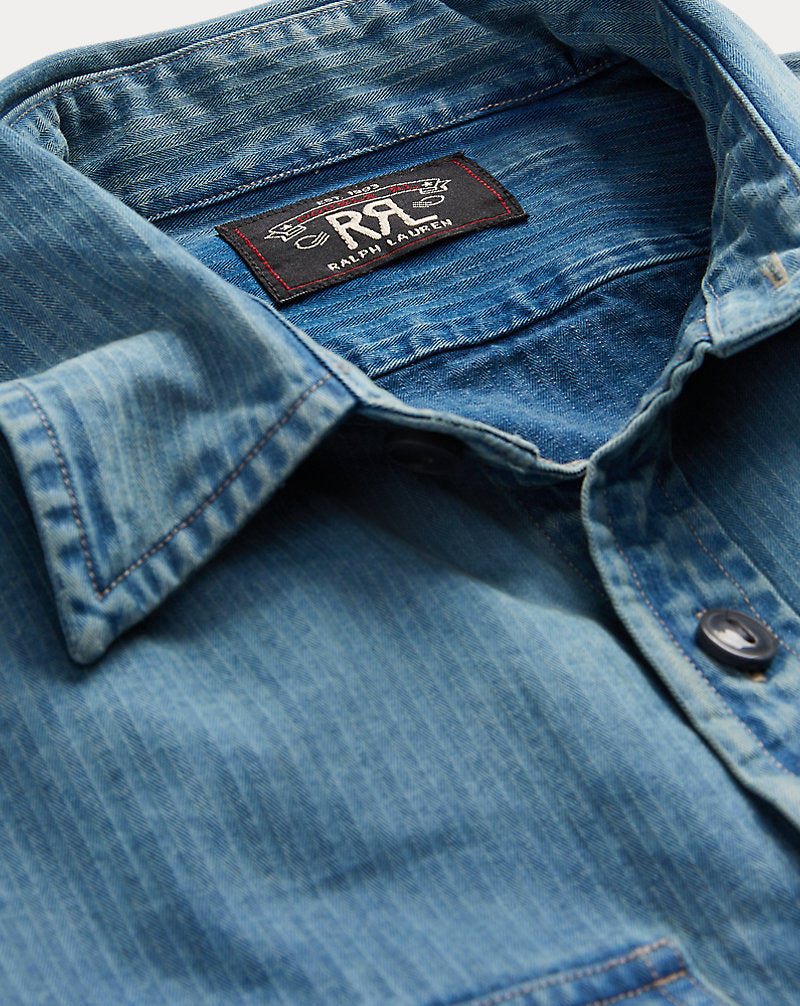 Indigo Herringbone Twill Workshirt Faded Indigo