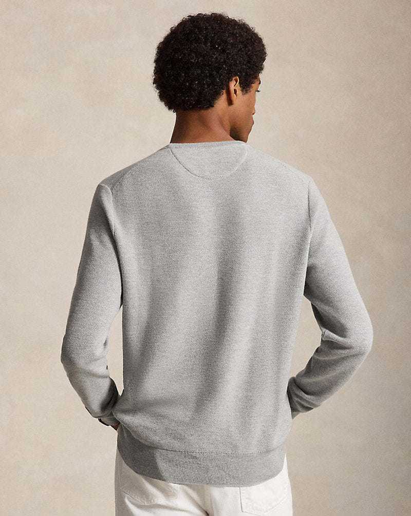 Mesh-Knit Cotton Crewneck Jumper Andover Heather