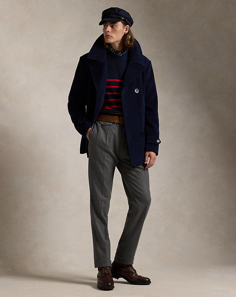 Wool-Blend Twill Peacoat Navy