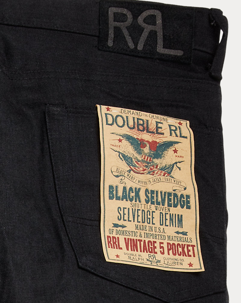 Vintage 5-Pocket Black Selvedge Jeans Neu Schwarz auf Schwarz