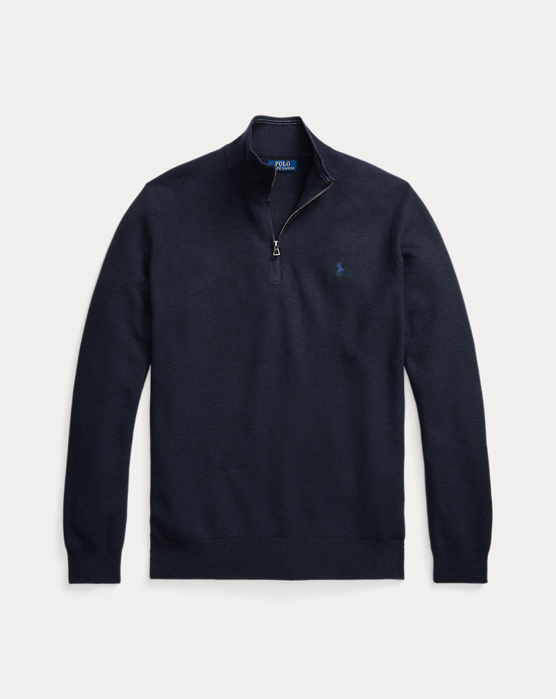 Mesh-Knit Cotton Quarter-Zip Jumper Navy Heather