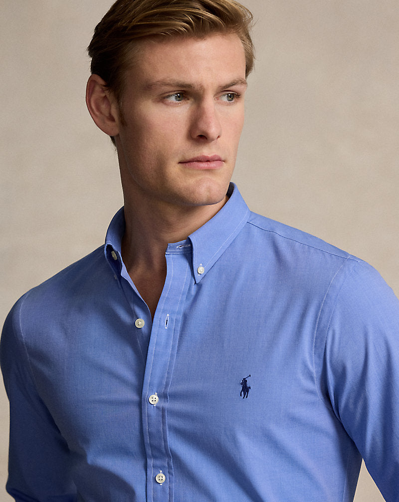 Slim Fit Stretch End-On-End Shirt Blue End On End