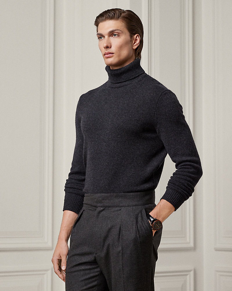 Cashmere Roll Neck Jumper Dark Grey Melange