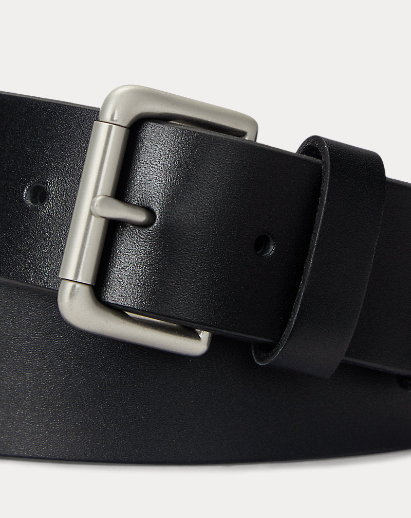 Leather Roller-Buckle Belt Black