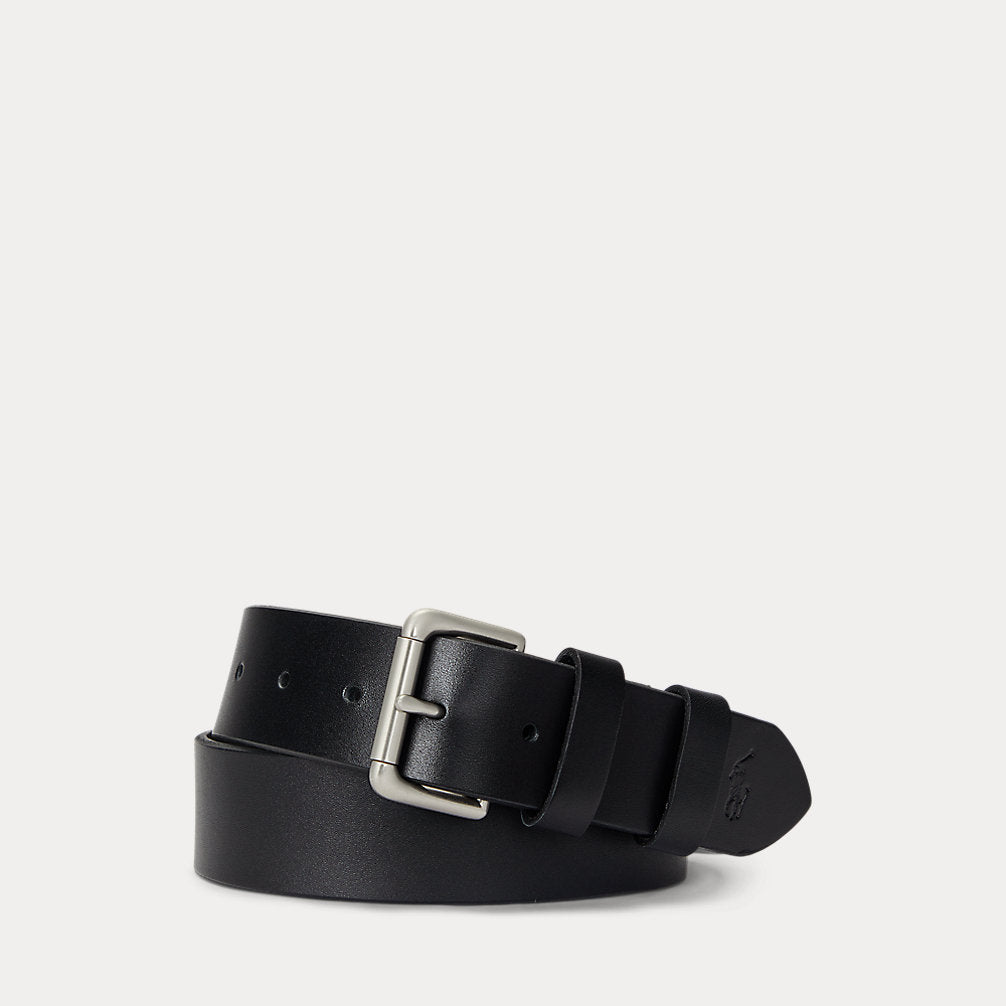 Leather Roller-Buckle Belt Black