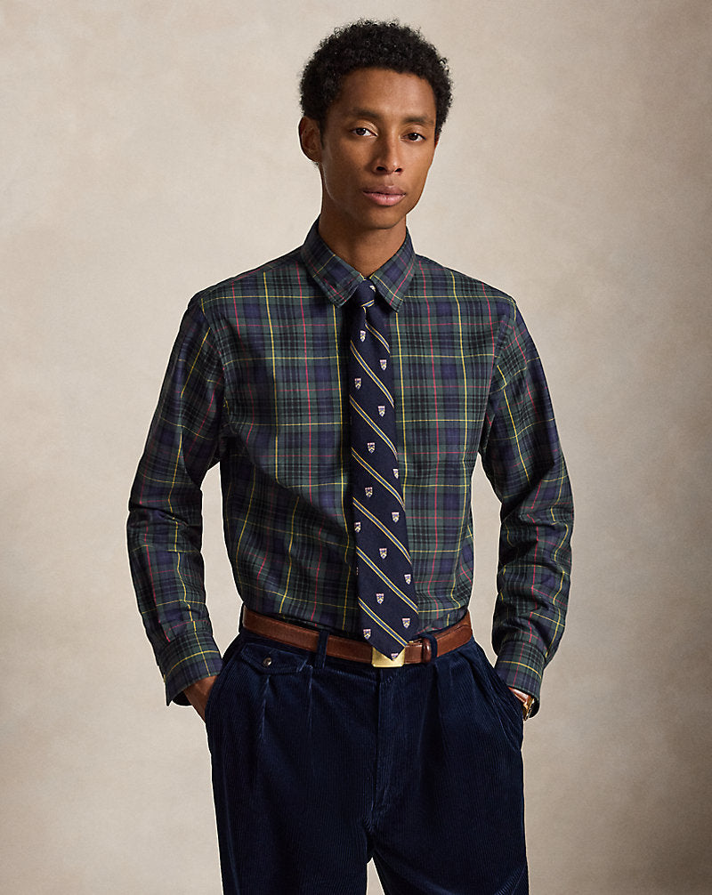 Custom Fit Plaid Poplin Shirt 5072 Forest/Red Multi