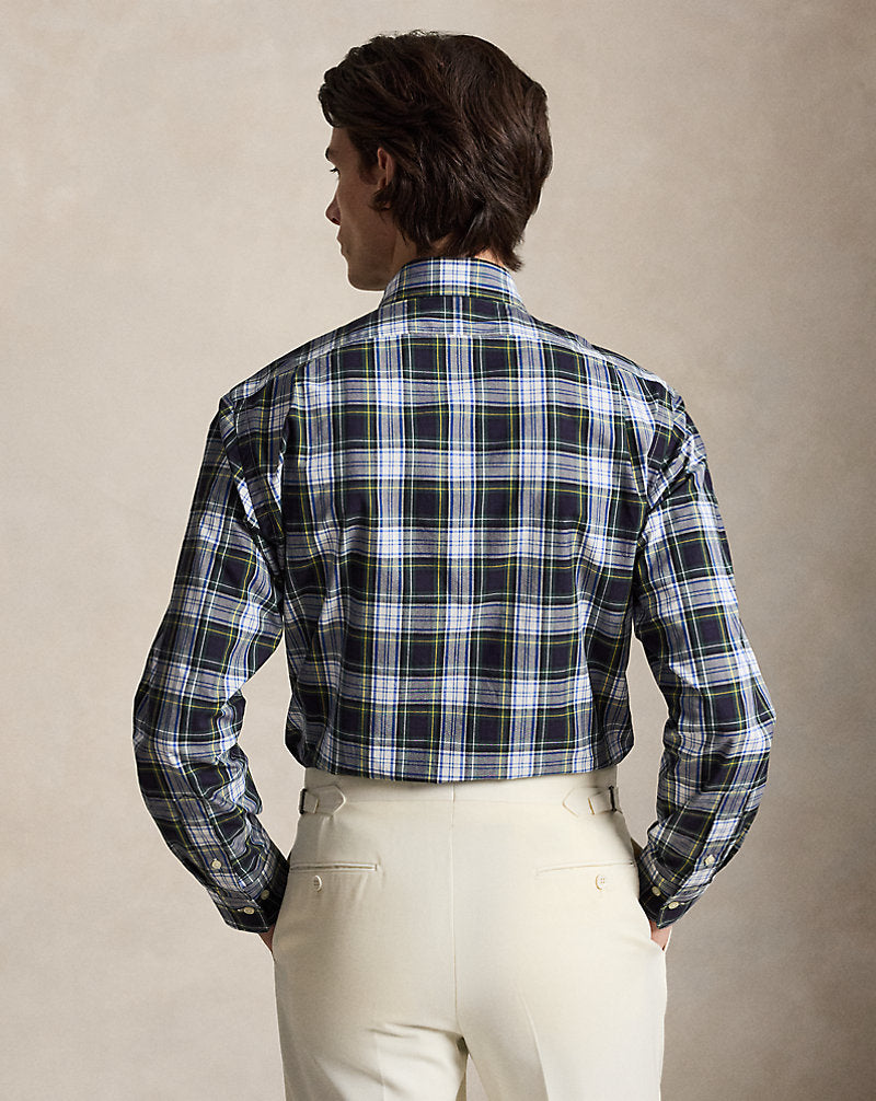 Custom Fit Plaid Poplin Shirt 5071 Evergreen/ Yellow