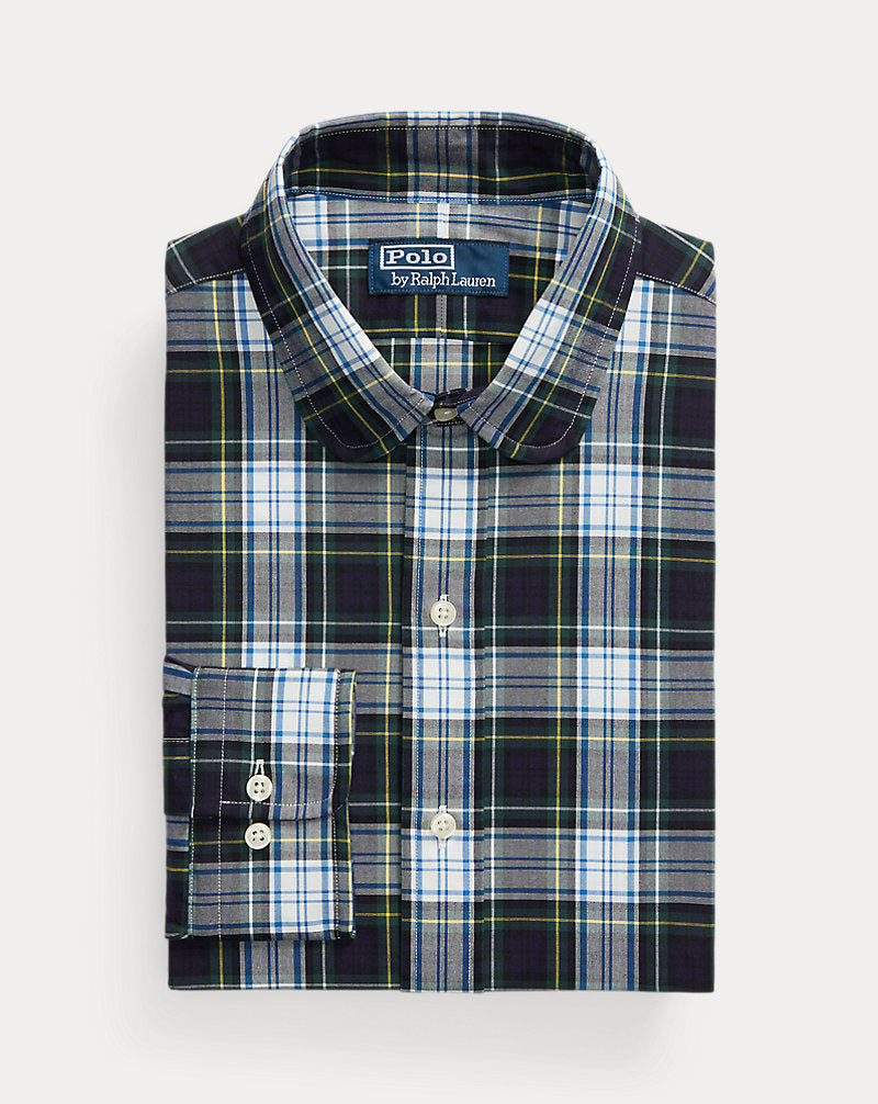 Custom Fit Plaid Poplin Shirt 5071 Evergreen/ Yellow