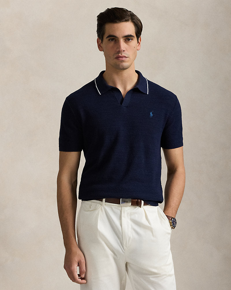 Textured Cotton-Linen Jumper Bright Navy