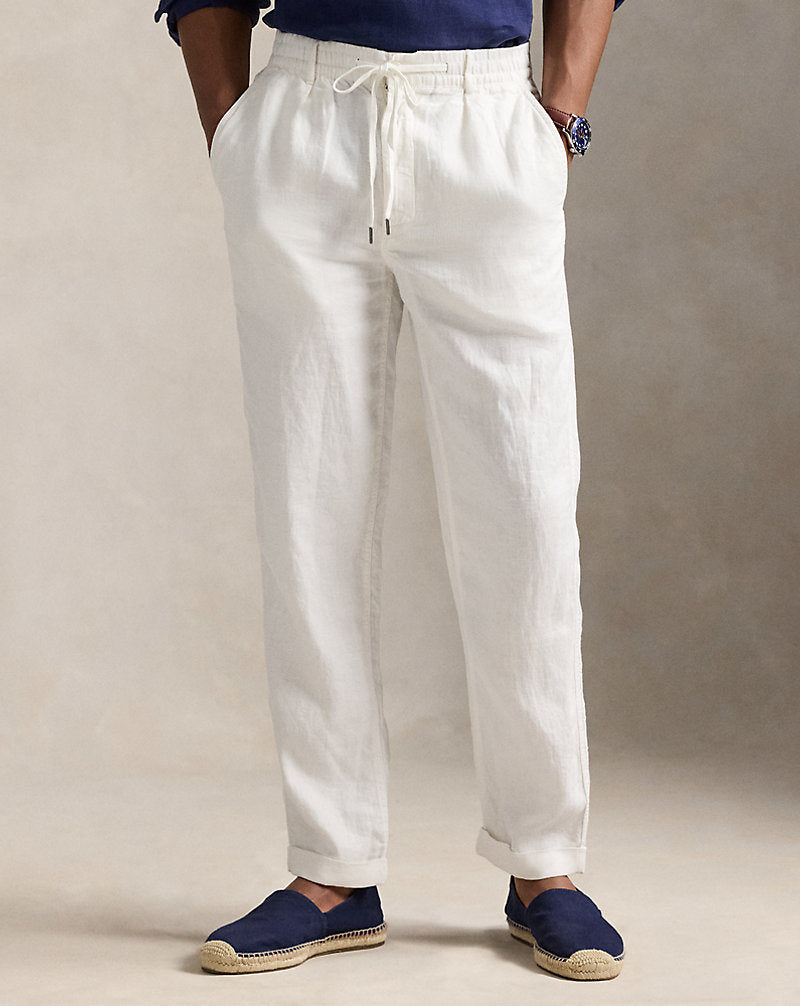 Lateef Slim Tapered Leinenhose Deckwash White