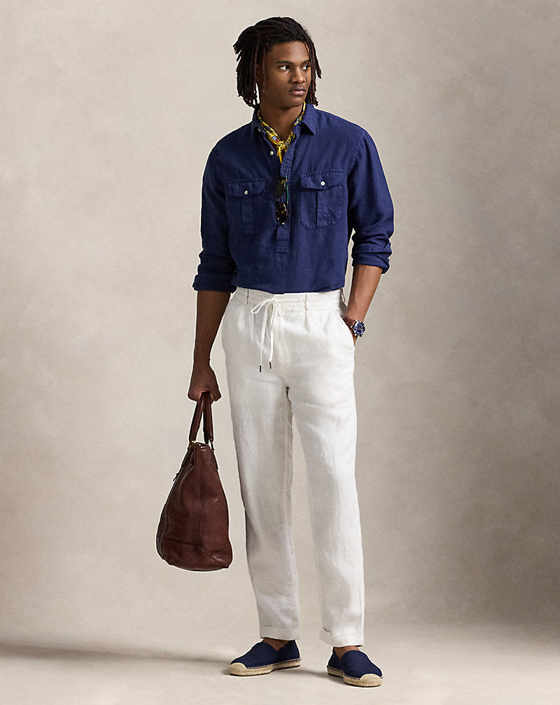 Lateef Slim Tapered Leinenhose Deckwash White