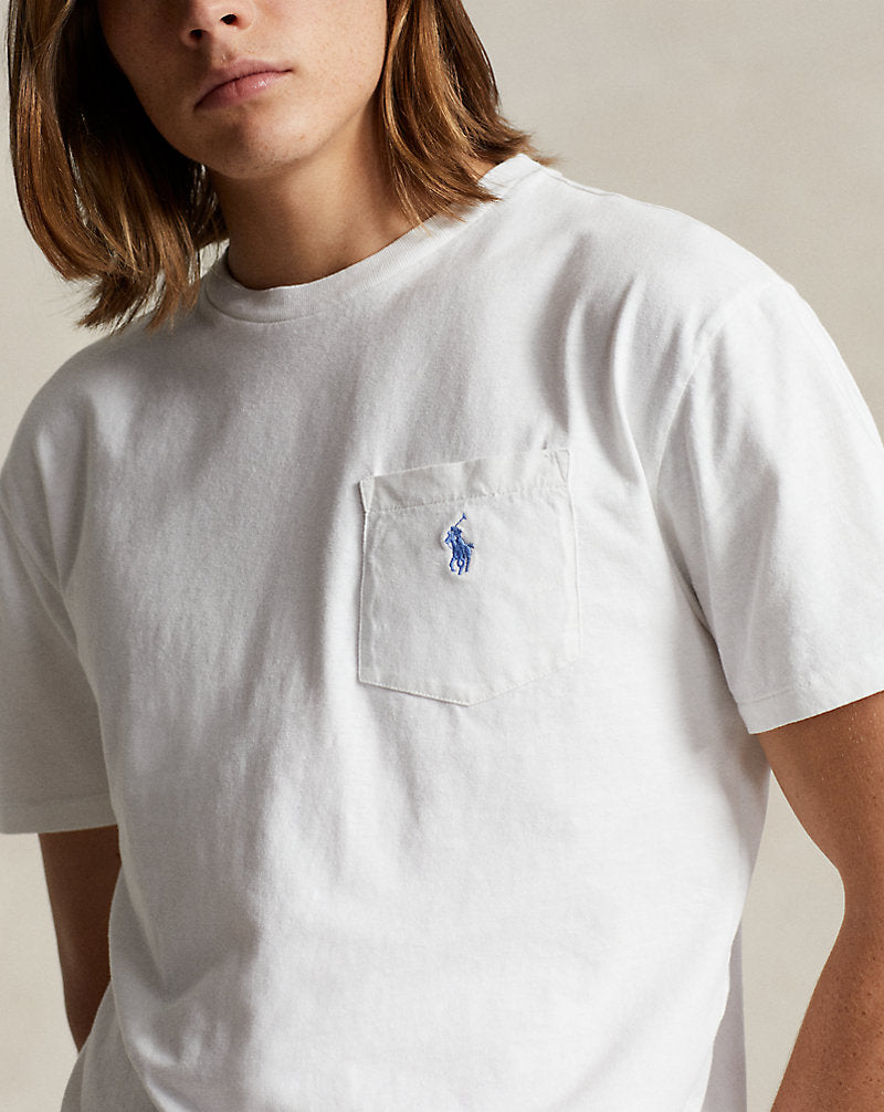 Classic Fit Cotton-Linen Pocket T-Shirt Ceramic White