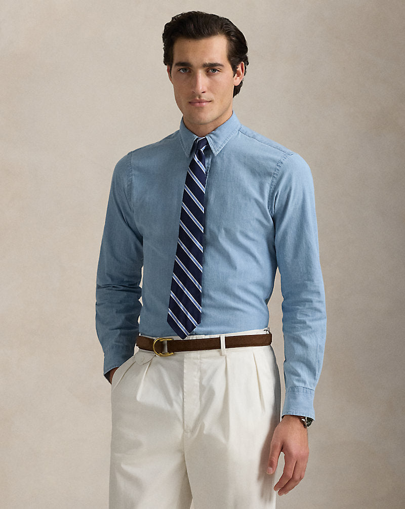 Custom Fit Indigo Chambray Shirt Nimes Blue/White