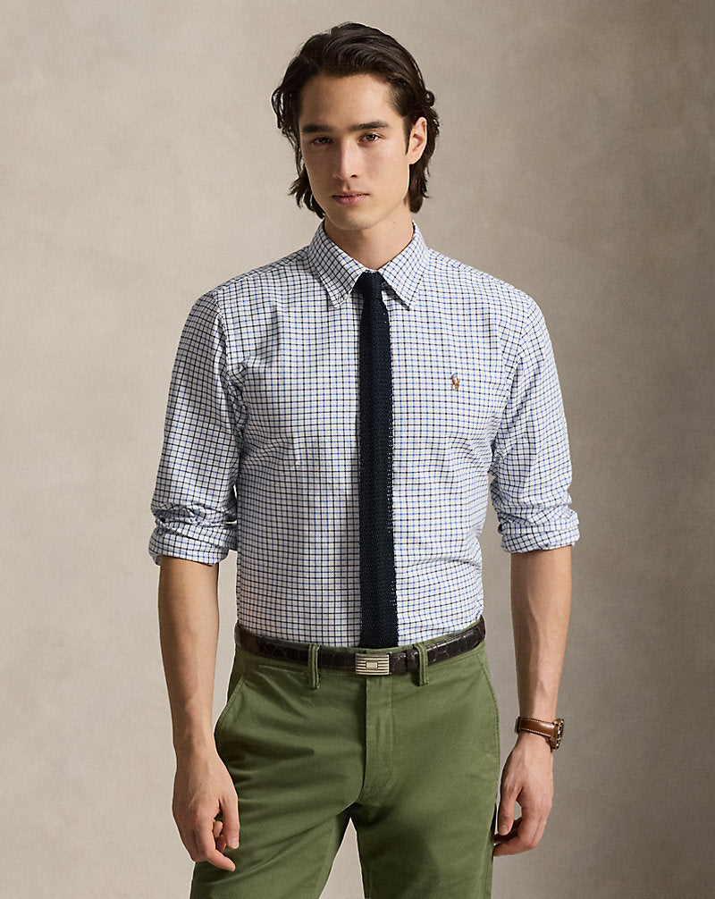 Custom Fit Tattersall Oxford Shirt 6140a White/Blue Multi