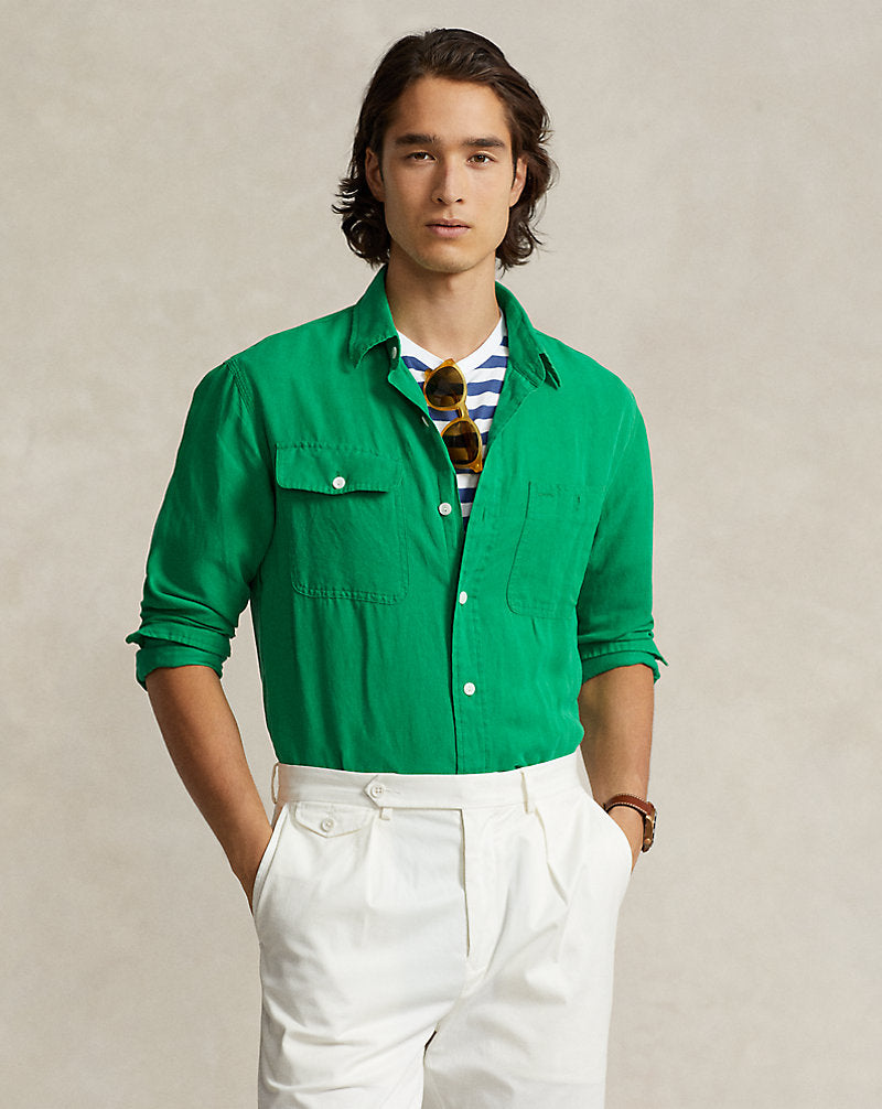 Classic Fit Linen-Silk Workshirt Stem