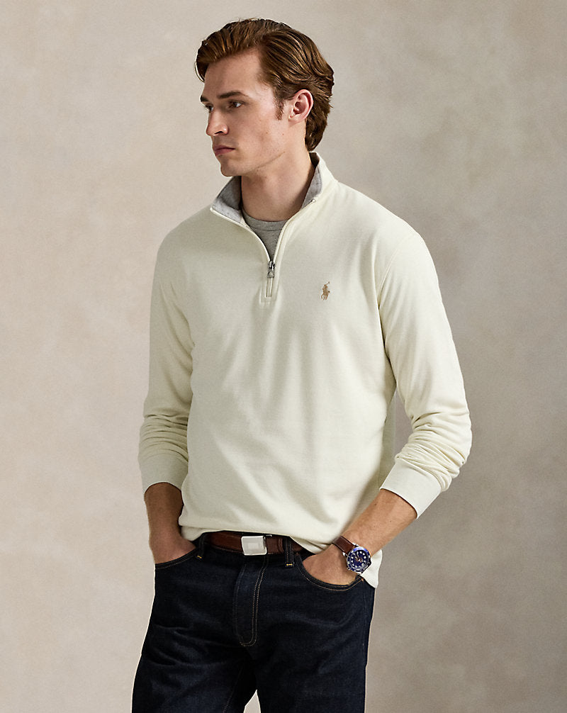 Luxury Jersey Quarter-Zip Pullover Parchment Cream