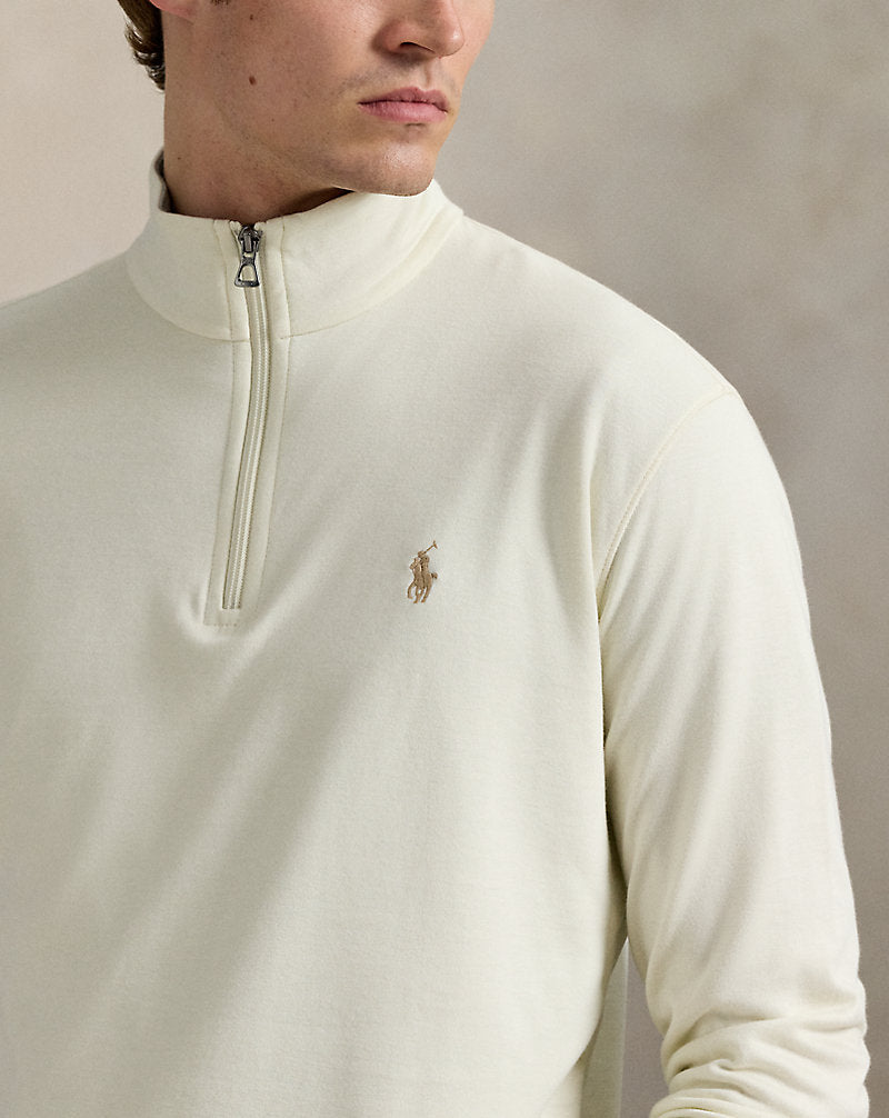 Luxury Jersey Quarter-Zip Pullover Parchment Cream