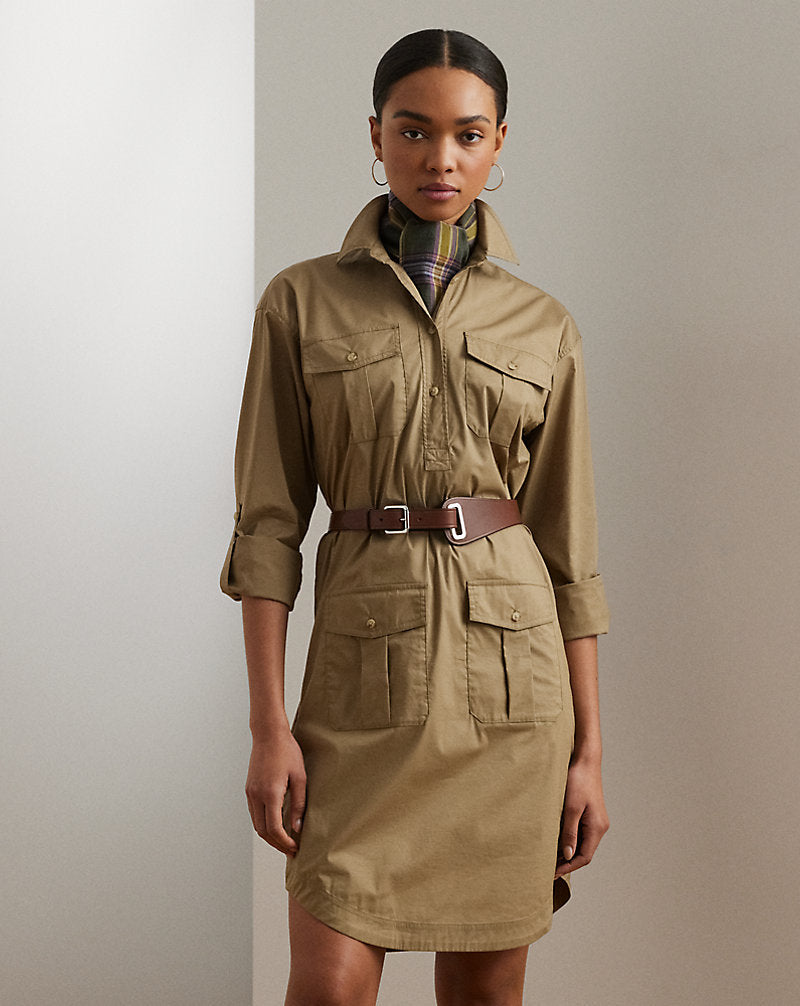 Baumwollmischgewebe-Hemdblusenkleid mit Gürtel Madison Tan