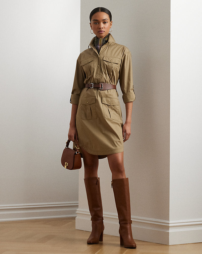 Baumwollmischgewebe-Hemdblusenkleid mit Gürtel Madison Tan