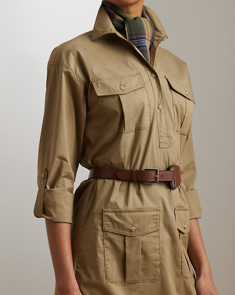Baumwollmischgewebe-Hemdblusenkleid mit Gürtel Madison Tan