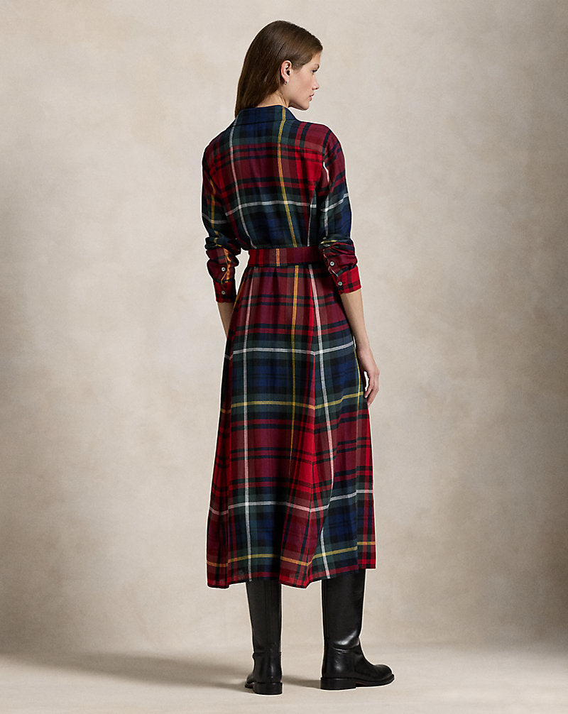 Kleid aus Baumwoll-Mix mit Gürtel im Karomuster 1799 Rot Mehrfarbig Kariert
