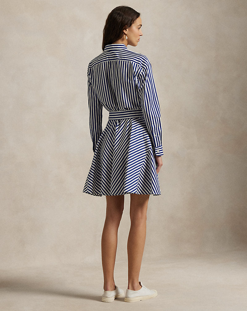 Gestreiftes Hemdkleid aus Baumwolle mit Paneelen Fall Royal/White