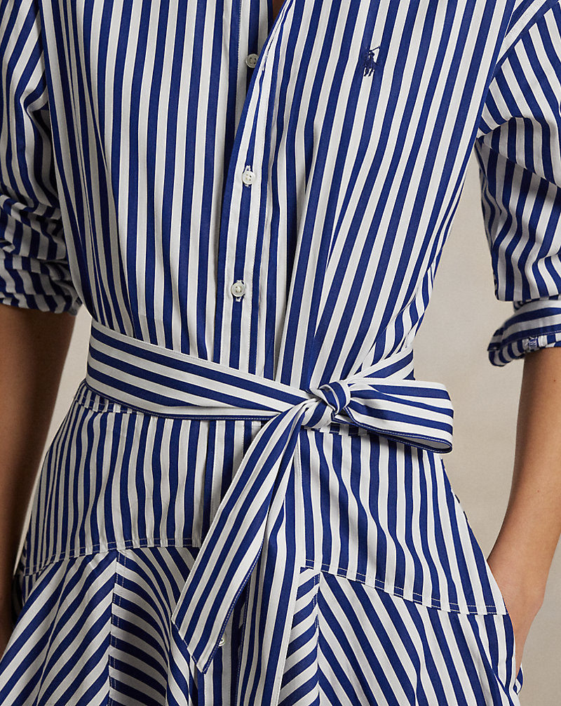 Gestreiftes Hemdkleid aus Baumwolle mit Paneelen Fall Royal/White