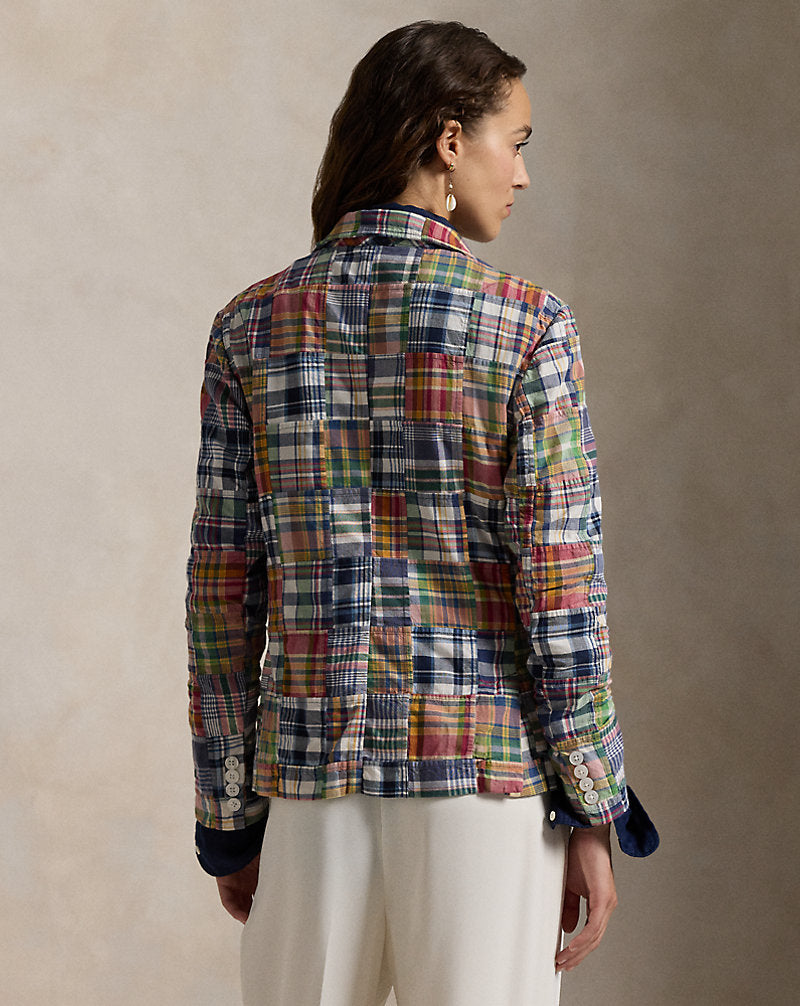 Kariertes zweireihiges Blazer aus Baumwolle Madras Multi