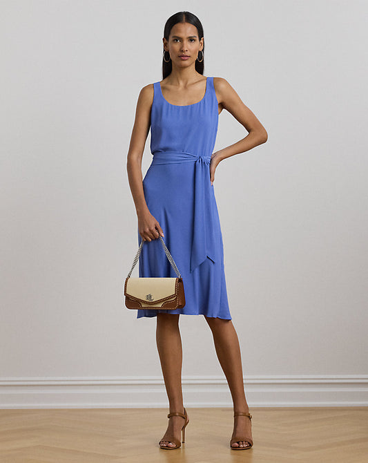 Belted Crepe Sleeveless Dress Soft Lazuli