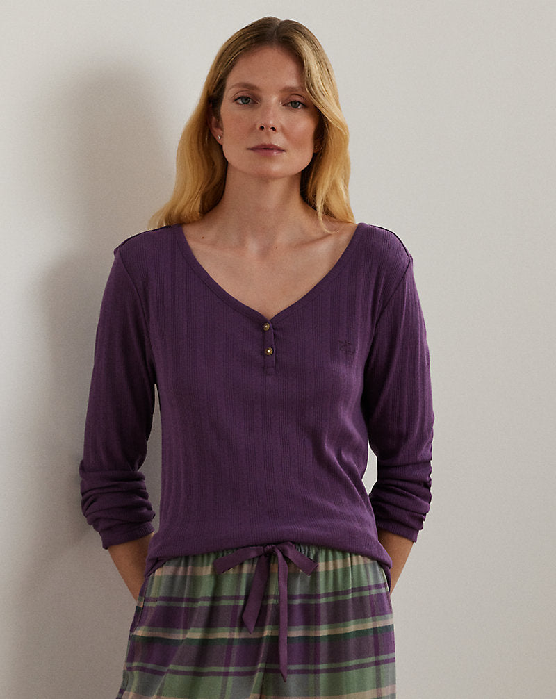 Henley Pyjama-Set aus Baumwollmischung mit Karomuster in verschiedenen Farben