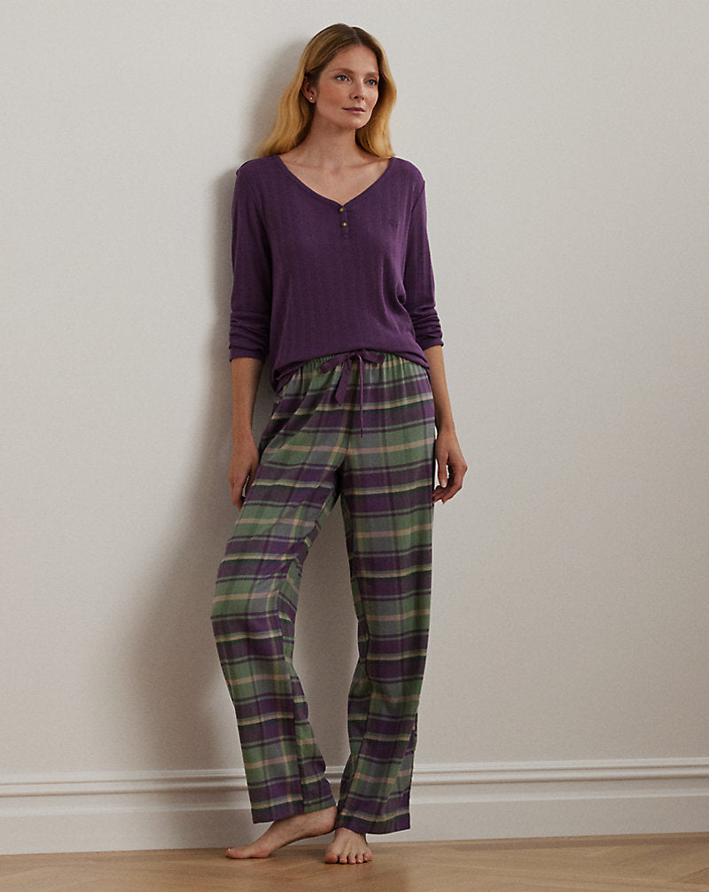 Henley Pyjama-Set aus Baumwollmischung mit Karomuster in verschiedenen Farben
