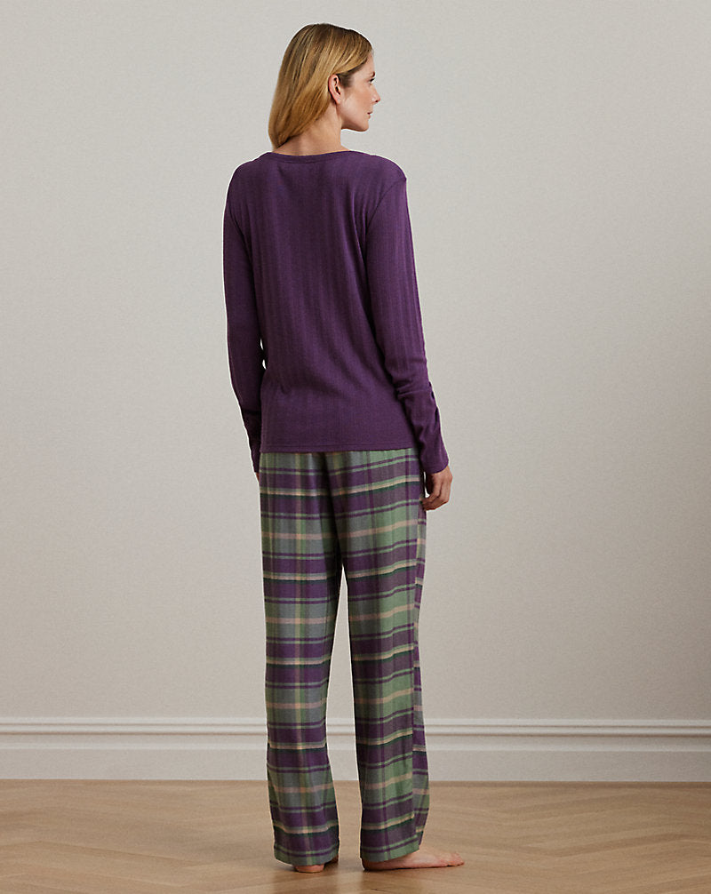 Henley Pyjama-Set aus Baumwollmischung mit Karomuster in verschiedenen Farben