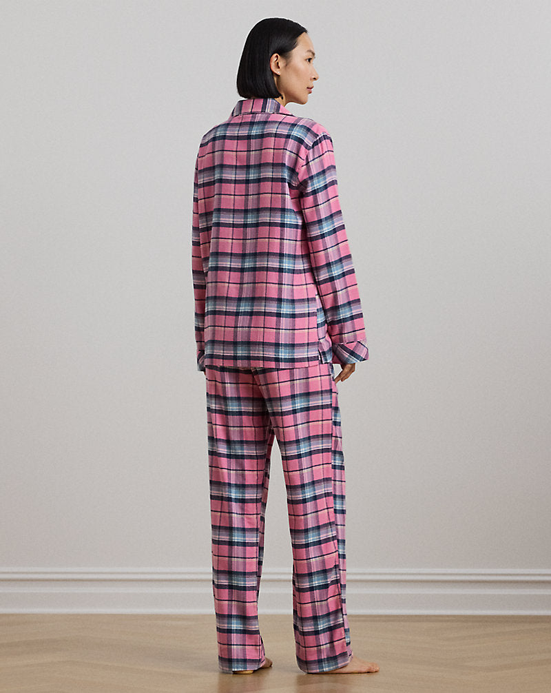 Schlaf-Set aus kariertem Baumwoll-Twill, Rosa kariert