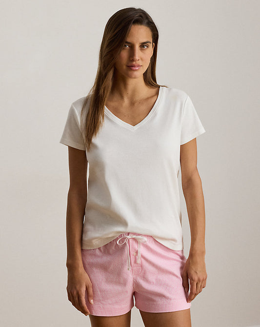 Cotton V-Neck Sleep Tee White