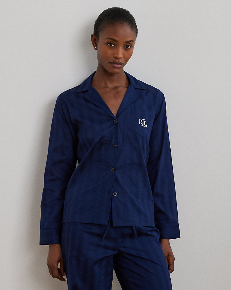 Schlaf-Set aus Baumwolle mit Shadow-Stripe-Muster, Marineblau