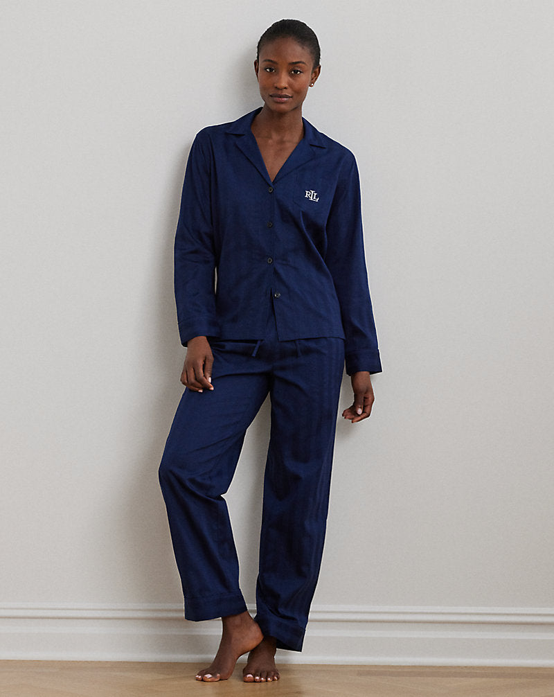 Schlaf-Set aus Baumwolle mit Shadow-Stripe-Muster, Marineblau