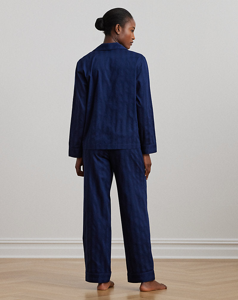 Schlaf-Set aus Baumwolle mit Shadow-Stripe-Muster, Marineblau
