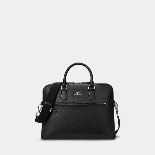 Pebbled Leather Commuter Bag Black