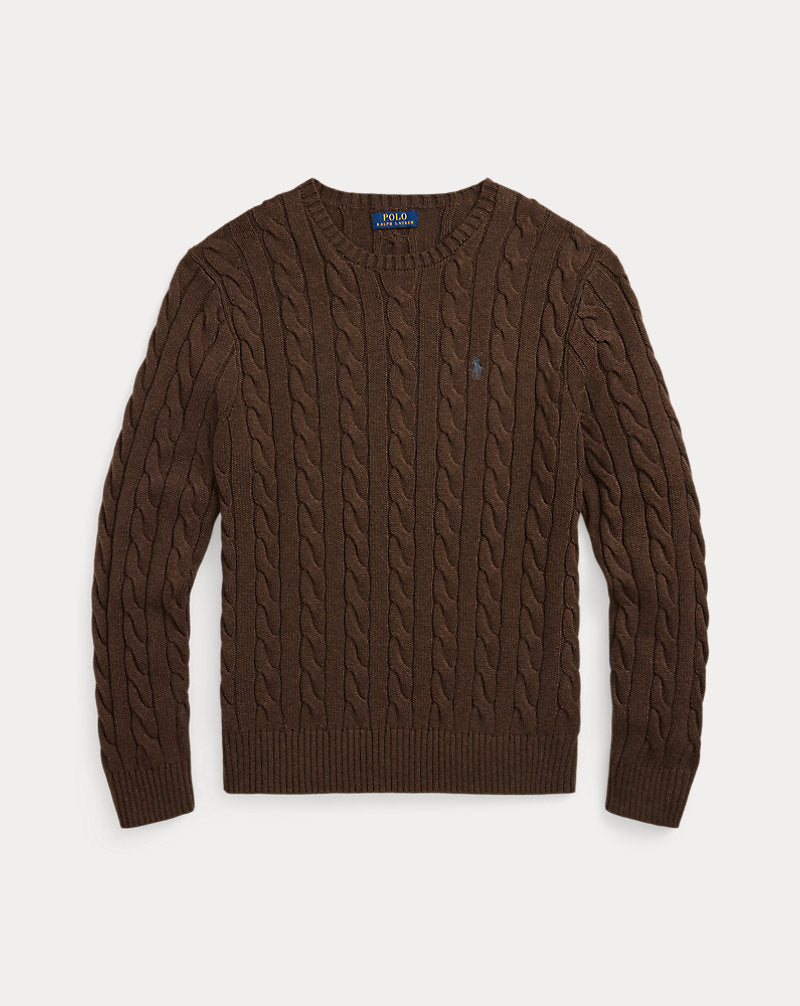 Cable-Knit Cotton Jumper Dark Roast Melange