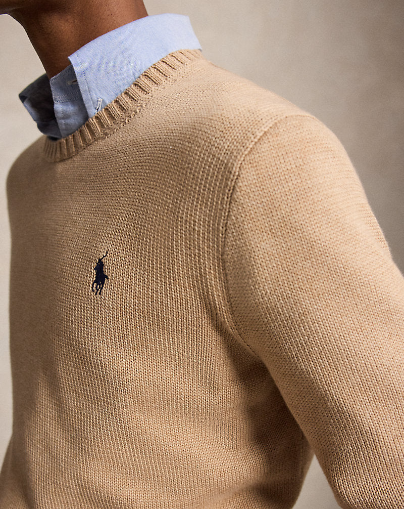 Cotton Crewneck Jumper Camel Melange