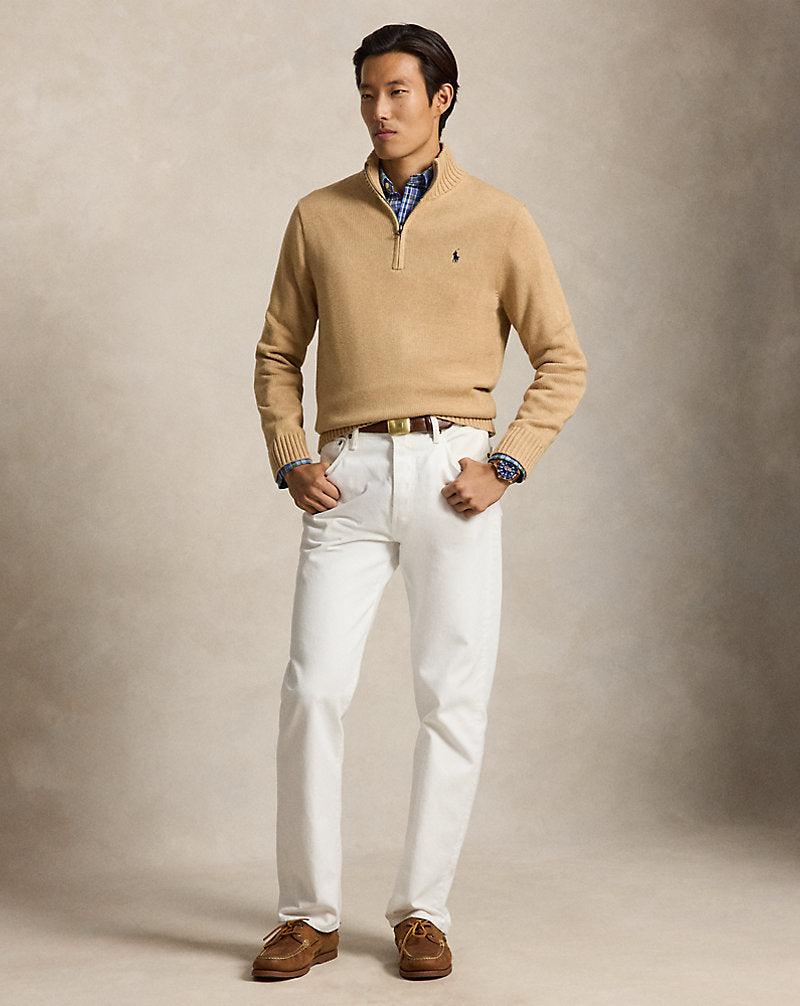 Cotton Quarter-Zip Jumper Camel Melange