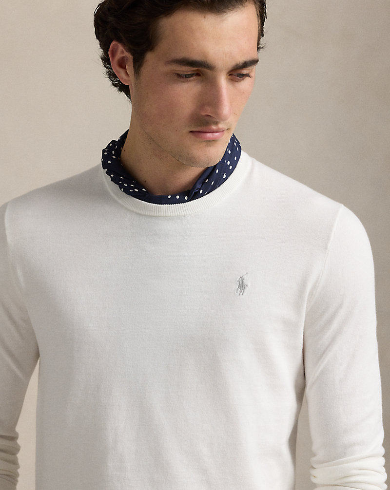 Slim Fit Textured Cotton Jumper Deckwash White