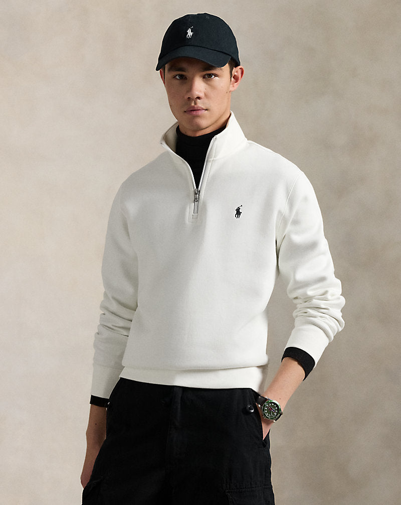 Double-Knit Quarter-Zip Pullover White